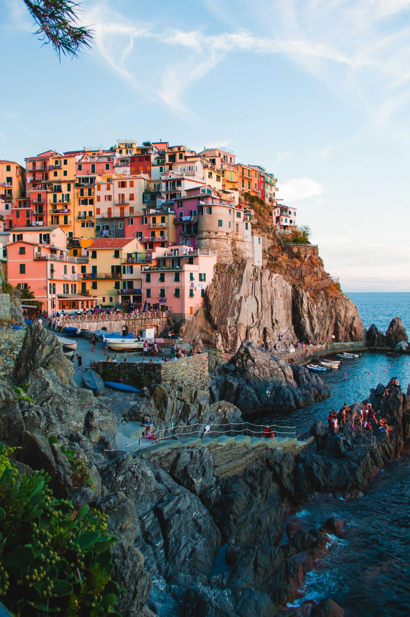 Colourful coastal buildings above the sea