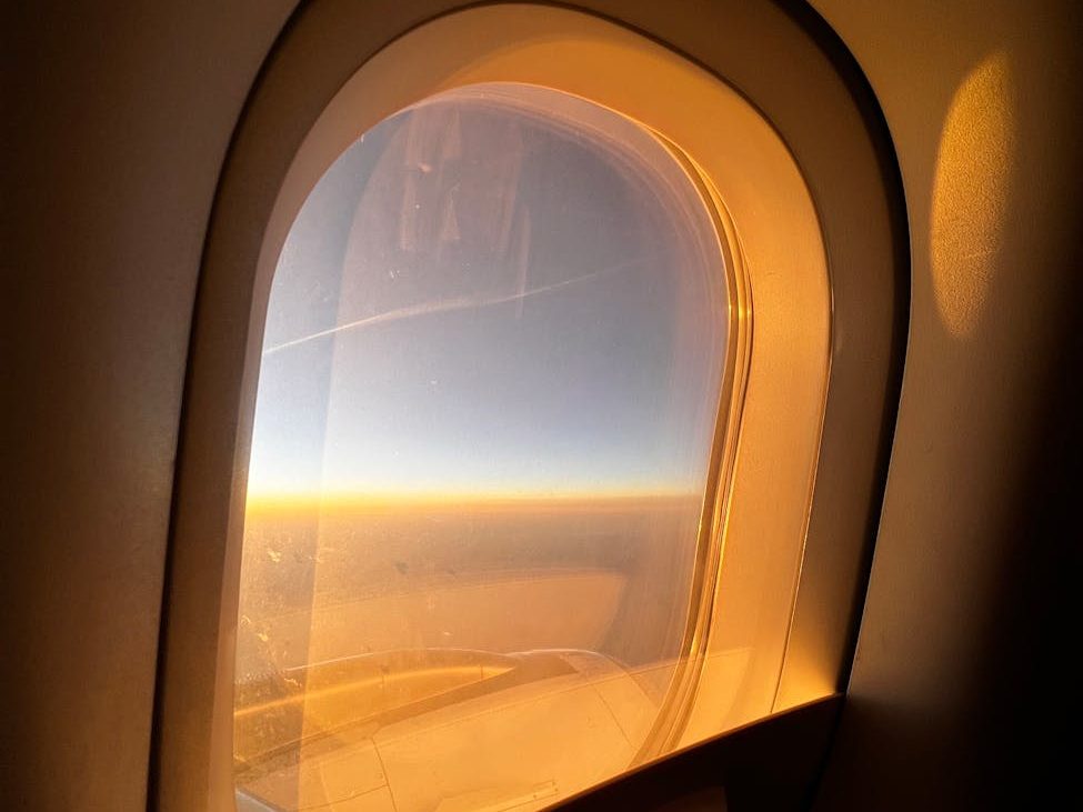 close up of an airplane window