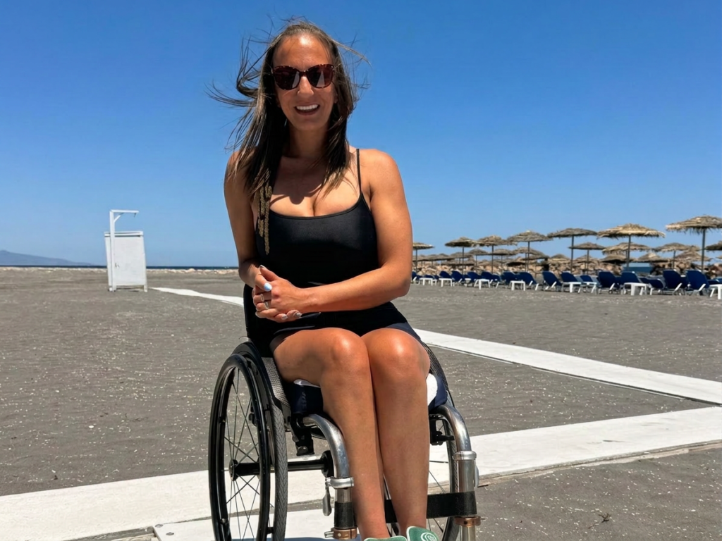 Luiz Faye at Monolithos Beach Santorini | The Inclusive Edit